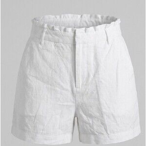 Women Size 14 White Linen Blend Ruffle Shorts Coastal Beachy Minimalist Capsule